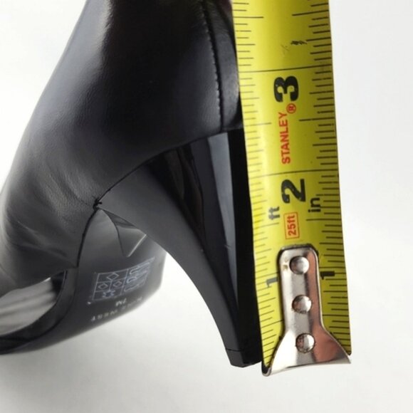 Nine West Black Leather Square Open Toe Side Cutout Patent Heel Shoes Size 7M - Picture 15 of 15